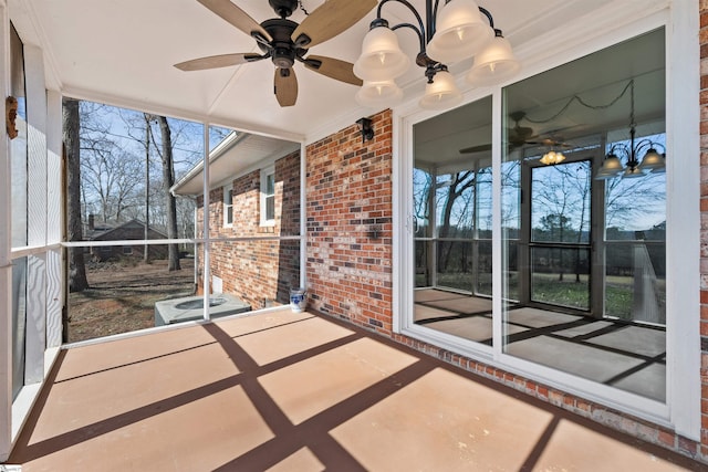 view of patio with ceiling fan and central air condition unit