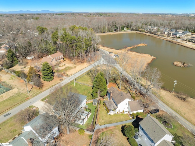 aerial view with a water view and a residential view