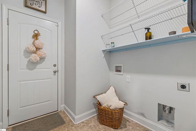 laundry area featuring baseboards, laundry area, washer hookup, and hookup for an electric dryer