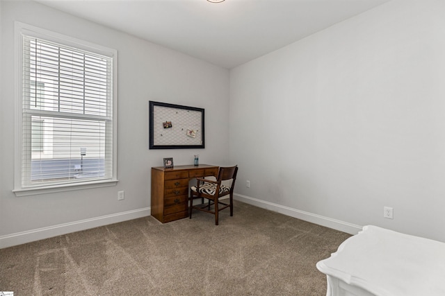 home office with carpet flooring and baseboards