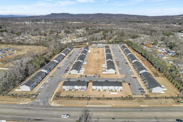 drone / aerial view featuring a mountain view