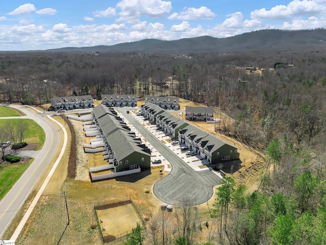 aerial view with a forest view and a mountain view