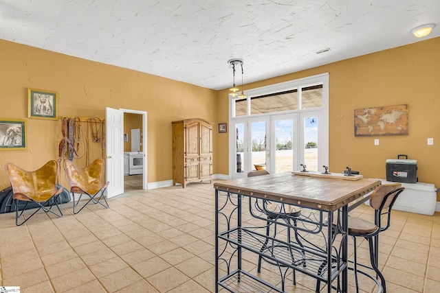 4101 Abbeville Hwy, Anderson, SC 29624 - dining area with french doors, visible vents, baseboards, and light tile patterned floors