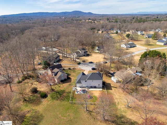 drone / aerial view featuring a mountain view