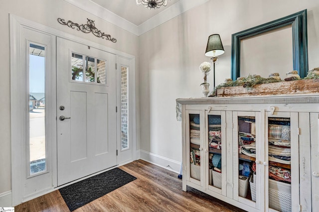 entrance foyer with baseboards and wood finished floors