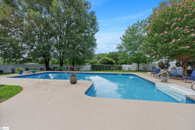 view of swimming pool with a fenced in pool, a patio area, and a fenced backyard