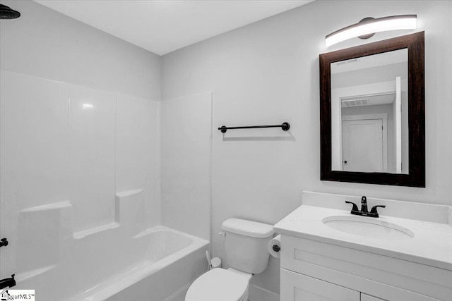 full bath with toilet, shower / bathing tub combination, and vanity