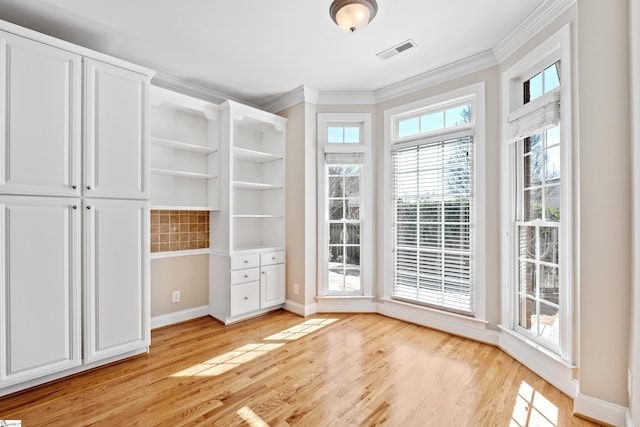 interior space featuring light wood finished floors and visible vents