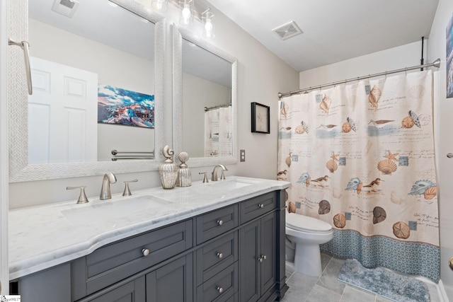 full bath featuring toilet, a sink, and visible vents