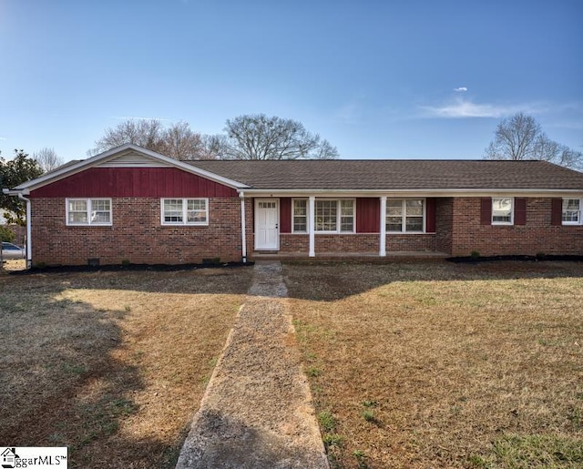 15 Mistletoe Dr, Greenville, SC 29617 - ranch-style house featuring a front lawn, a shingled roof, and brick siding