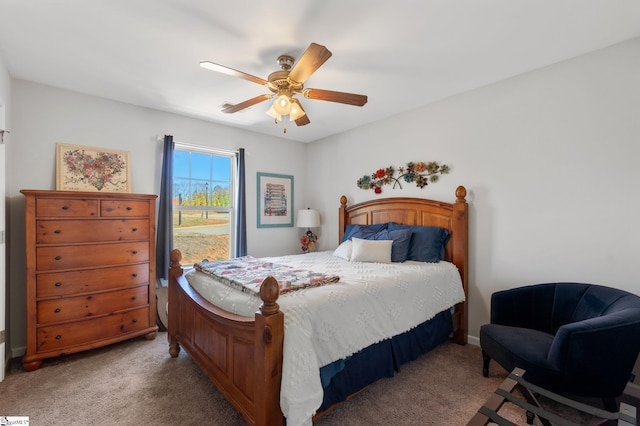 carpeted bedroom featuring a ceiling fan