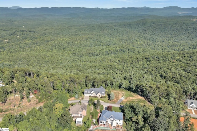 bird's eye view with a mountain view and a view of trees