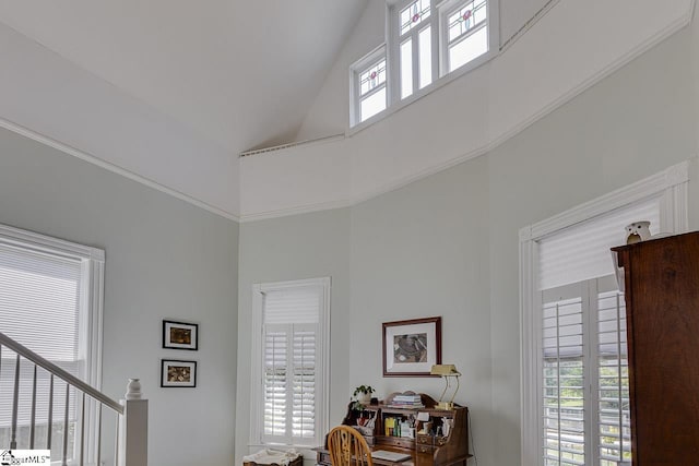 entryway featuring high vaulted ceiling