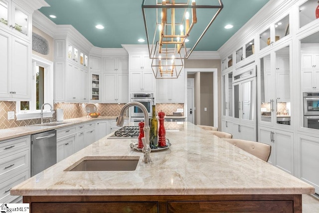 1212 Stillwater Dr, Seneca, SC 29678 - kitchen with a sink, a spacious island, white cabinetry, and dishwasher