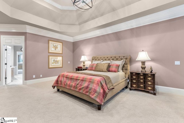 1212 Stillwater Dr, Seneca, SC 29678 - bedroom with carpet floors, a tray ceiling, baseboards, and crown molding