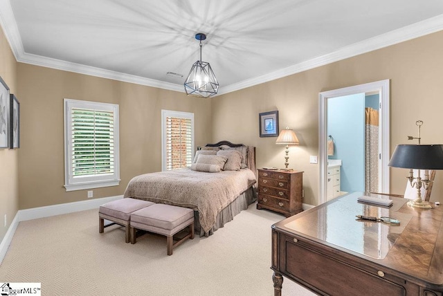 1212 Stillwater Dr, Seneca, SC 29678 - bedroom with a chandelier, ornamental molding, carpet flooring, and baseboards