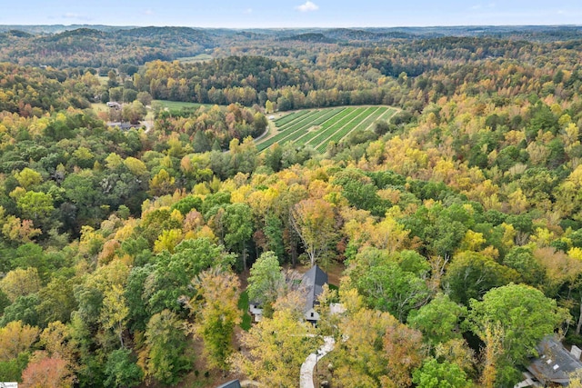 birds eye view of property with a view of trees