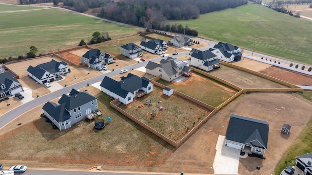 birds eye view of property with a residential view and a rural view