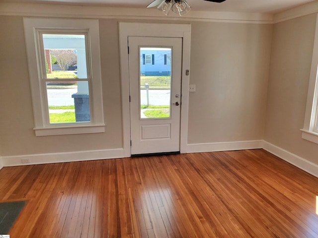 entryway featuring light wood-style floors, plenty of natural light, and baseboards