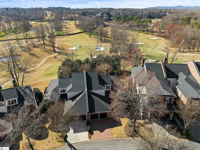 bird's eye view with view of golf course