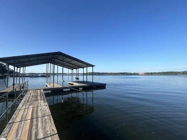 view of dock with a water view