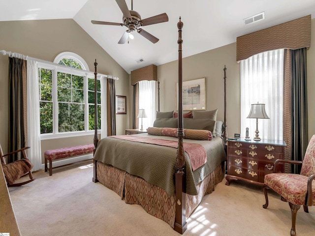 bedroom featuring multiple windows, carpet, and visible vents