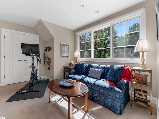 interior space with carpet floors, visible vents, and baseboards