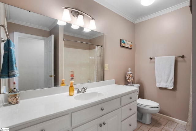 204 Waterford Ln, Greer, SC 29650 - full bath featuring baseboards, toilet, tile patterned floors, crown molding, and vanity