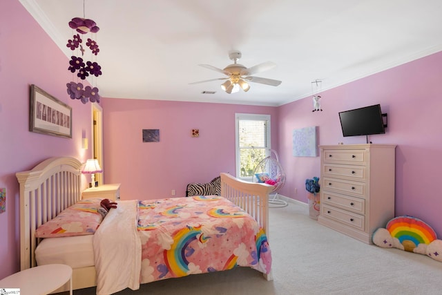 204 Waterford Ln, Greer, SC 29650 - carpeted bedroom featuring ornamental molding, ceiling fan, and baseboards