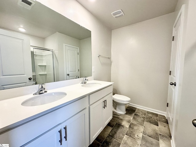 full bathroom with a sink, visible vents, and a shower stall