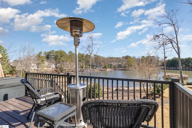 deck featuring a water view