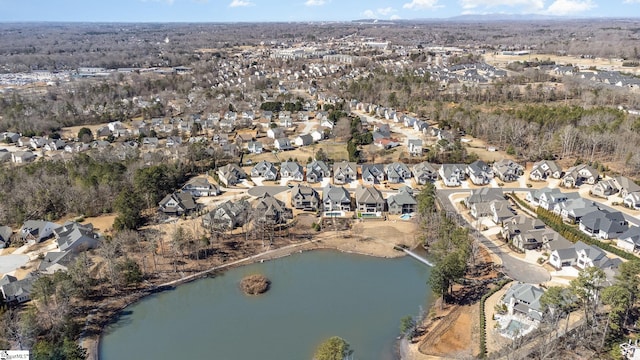 aerial view featuring a water view and a residential view