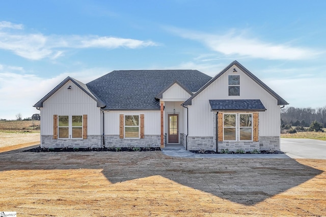 794 Hebron Church Rd, Iva, SC 29655 - modern farmhouse with a shingled roof, stone siding, and board and batten siding