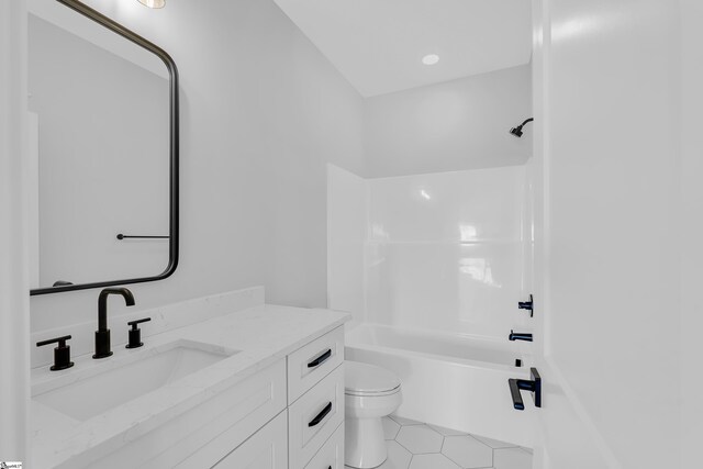 794 Hebron Church Rd, Iva, SC 29655 - bathroom featuring shower / bathtub combination, vanity, toilet, and tile patterned floors