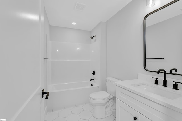 794 Hebron Church Rd, Iva, SC 29655 - full bathroom with shower / bath combination, visible vents, toilet, tile patterned floors, and vanity