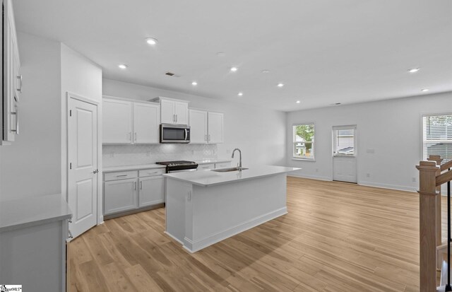 120 Indigo Cir Lot 35, Easley, SC 29642 - kitchen with stainless steel appliances, a sink, light wood-style floors, decorative backsplash, and plenty of natural light