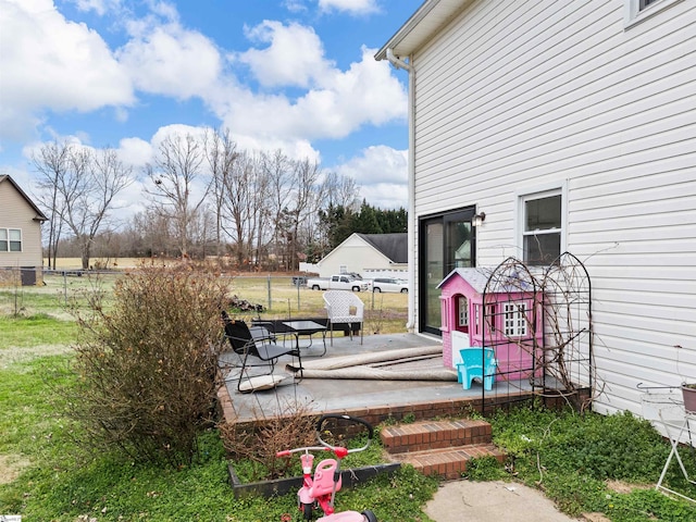 view of yard with a patio and fence