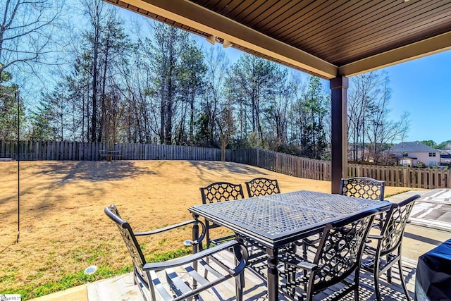 view of patio with outdoor dining area and a fenced backyard