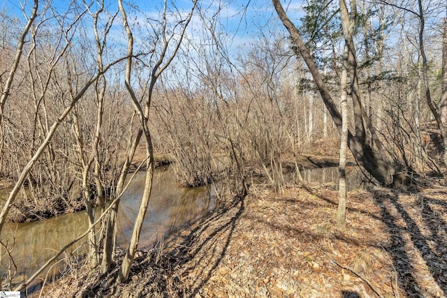 view of landscape featuring a forest view