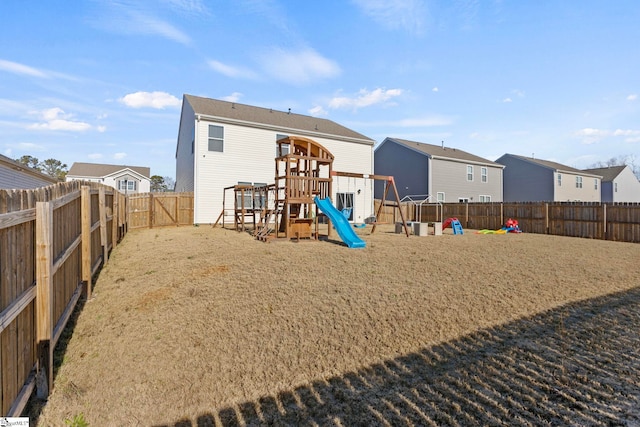 view of play area featuring a fenced backyard