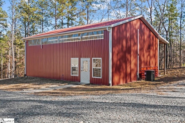 view of pole building with central AC unit