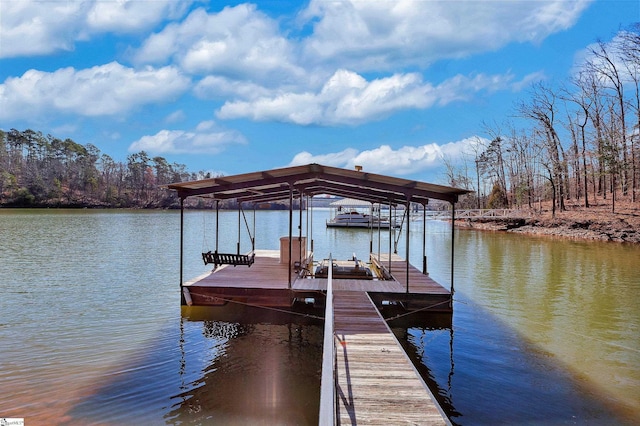 view of dock with a water view