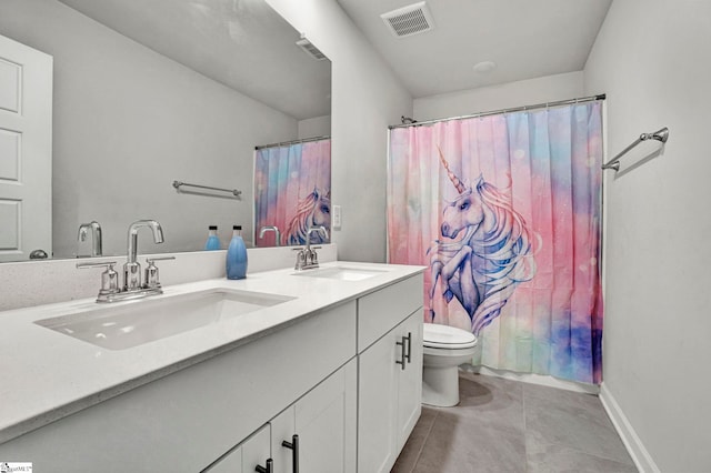 full bath featuring toilet, a sink, visible vents, and tile patterned floors