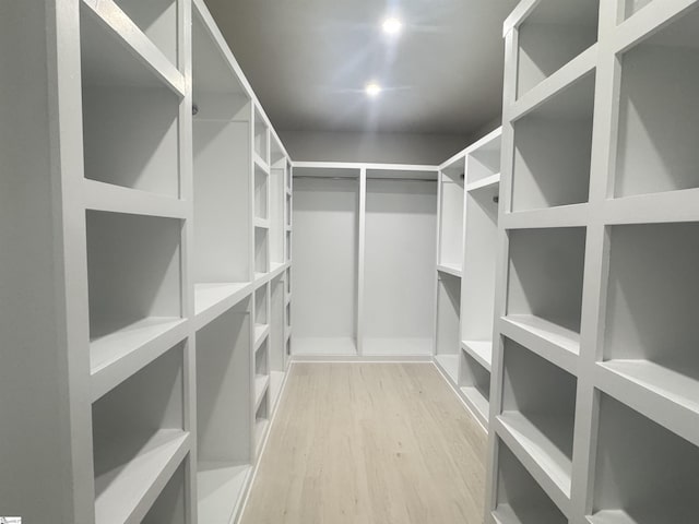 walk in closet with light wood-type flooring