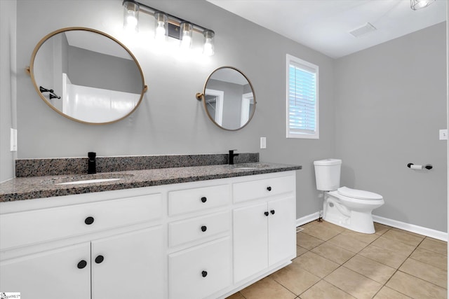 bathroom with visible vents, a sink, toilet, and tile patterned floors