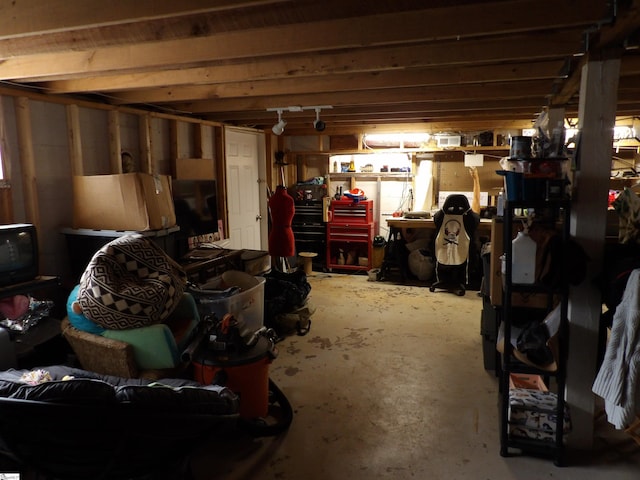 view of unfinished basement