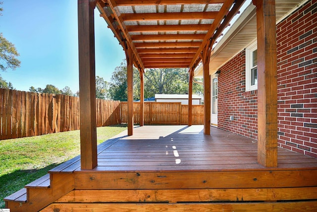 wooden terrace featuring a fenced backyard