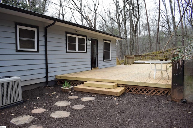 wooden terrace featuring central air condition unit