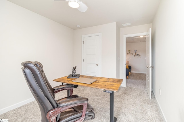 107 Tramore Ln, Fountain Inn, SC 29644 - home office with attic access, light colored carpet, visible vents, and baseboards