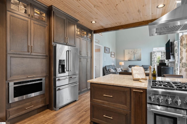 103 Hornbuckle Dr, Easley, SC 29642 - kitchen featuring open floor plan, light stone counters, wooden ceiling, and high quality appliances